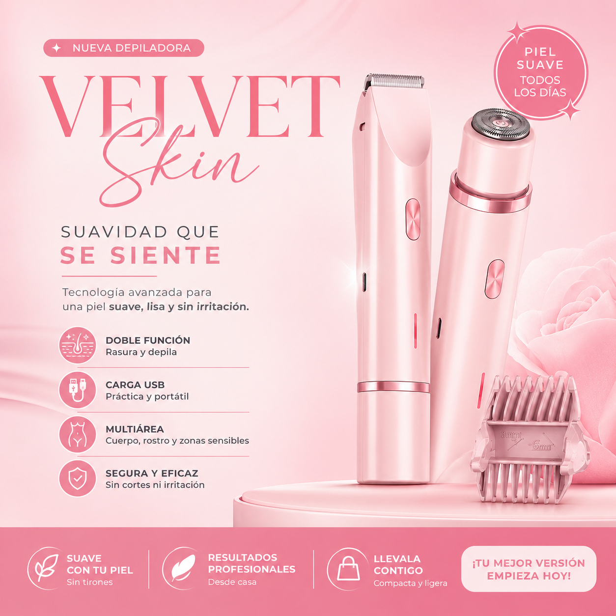 Velvet Skin™ Luxe — Depilación de precisión profesional